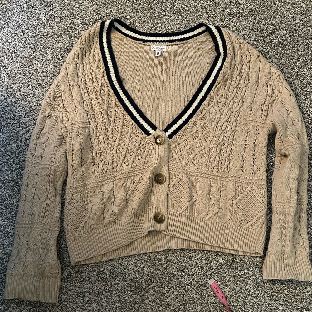 Olivia Sky Cardigan Tan/blue/white